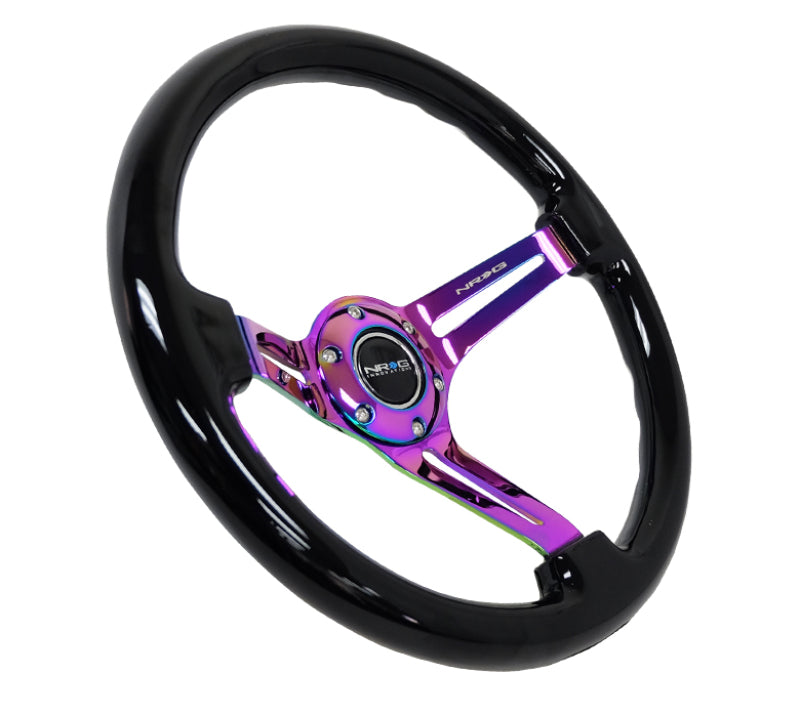NRG Reinforced Steering Wheel (350mm / 3in. Deep) Black Wood w/ Black Matte Spoke/Neochrome Center Mark (RST-018BK-MC) - photo 2