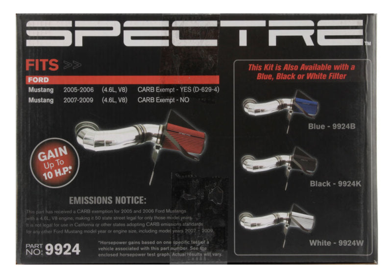 Spectre 2005-2009 Ford Mustang GT V8-4.6L F/I Air Intake Kit - Polished w/Red Filter (spe9924) - photo 5
