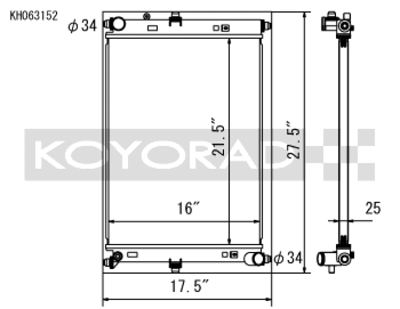 Koyo 2016-2019 Mazda Miata MX-5 (ND) 2.0L (Manual Transmission) Radiator - part drawing