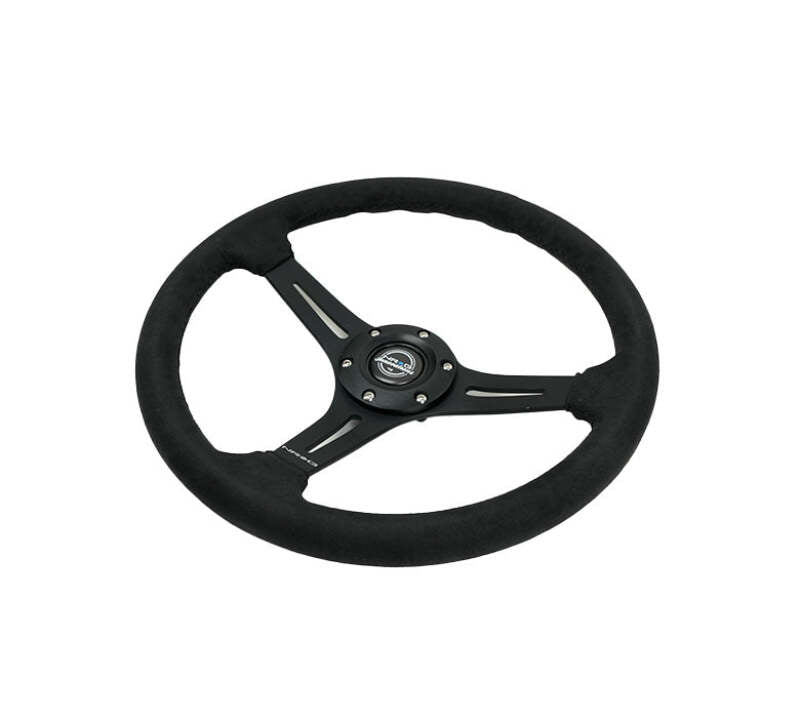 NRG Reinforced Suede Racing Steering Wheel 350mm / 2.5in Deep / 4mm Matte Black Spoke (RST-030S-BK)