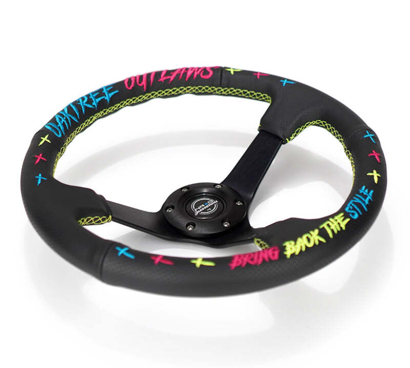 NRG Reinforced Steering Wheel - Oak Tree Outlaws 3in Deep/5mm Black Spoke 350mm Wheel - Black Perf Lthr (RST-036MB-OTOL-TRI) - photo 3