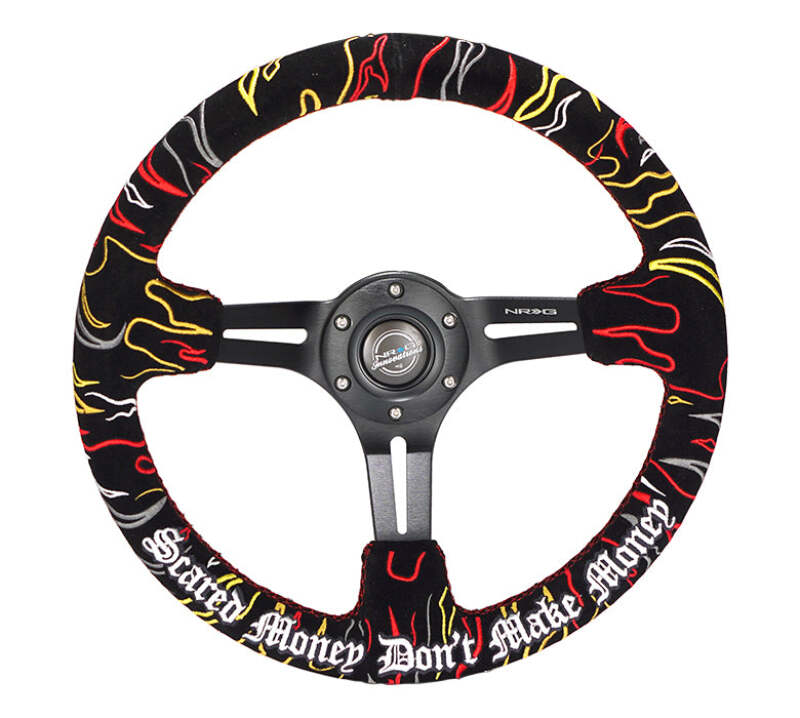 NRG Reinforced Steering Wheel (3in. Deep) Ryan Litteral Sig Red Alcan, Red Stich, Flame Embroidery (RST-018MB-RLB)
