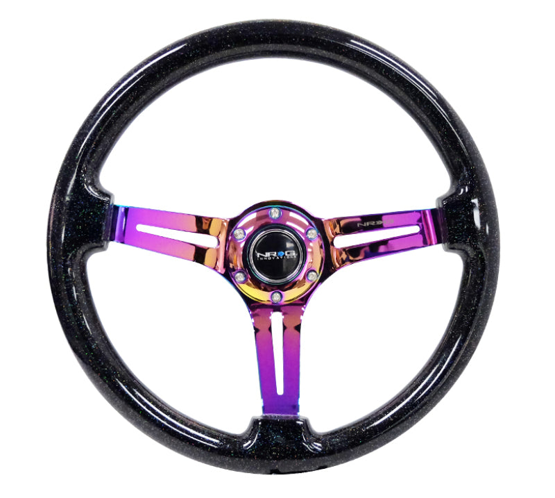 NRG Reinforced Steering Wheel (350mm / 3in. Deep) Black Multi Color Flake w/ Neochrome Center Mark (RST-018BSB-MC)