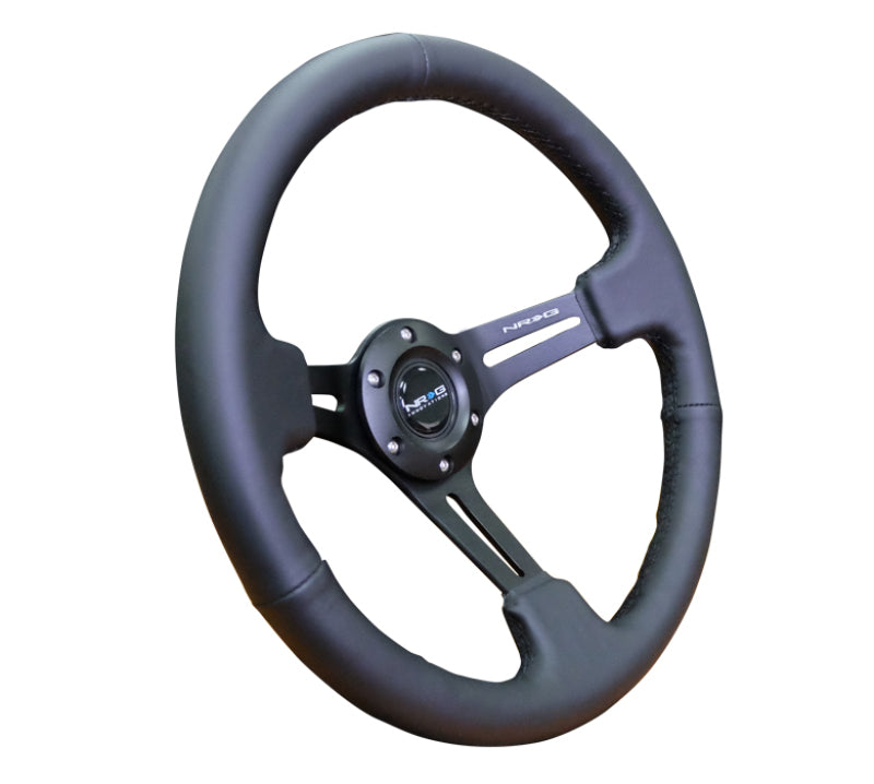 NRG Reinforced Steering Wheel (350mm / 3in. Deep) Black Leather/Red Stitch w/ Neochrome Slits (RST-018R-MCRS)