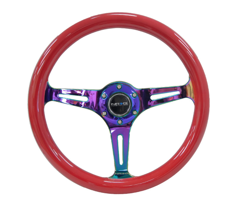 NRG Classic Wood Grain Steering Wheel (350mm) Red Grip w/ Neochrome 3-Spoke Center (ST-015MC-RD)