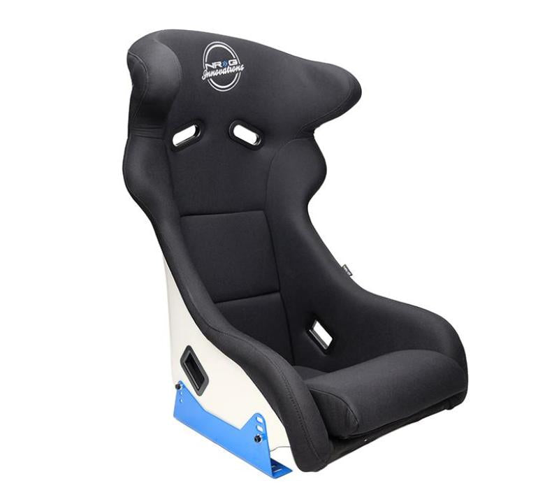NRG FRP Bucket Seat - White Finish with Arrow Embroidery And Blue Side Mount Bracket (FRP-600WT) - photo 4