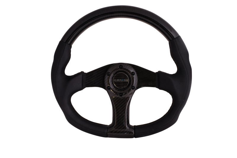 NRG Carbon Fiber Steering Wheel (350mm) Oval Shape w/ Black Carbon & Leather Trim (ST-013CFCF)