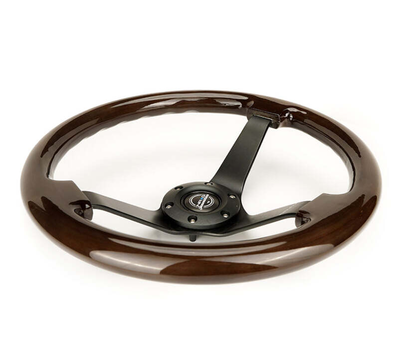 NRG Reinforced Steering Wheel (350mm) Dark Wood Grain - 3in Deep - Black 3-Spoke Center (RST-036BK-BKW) - photo 3