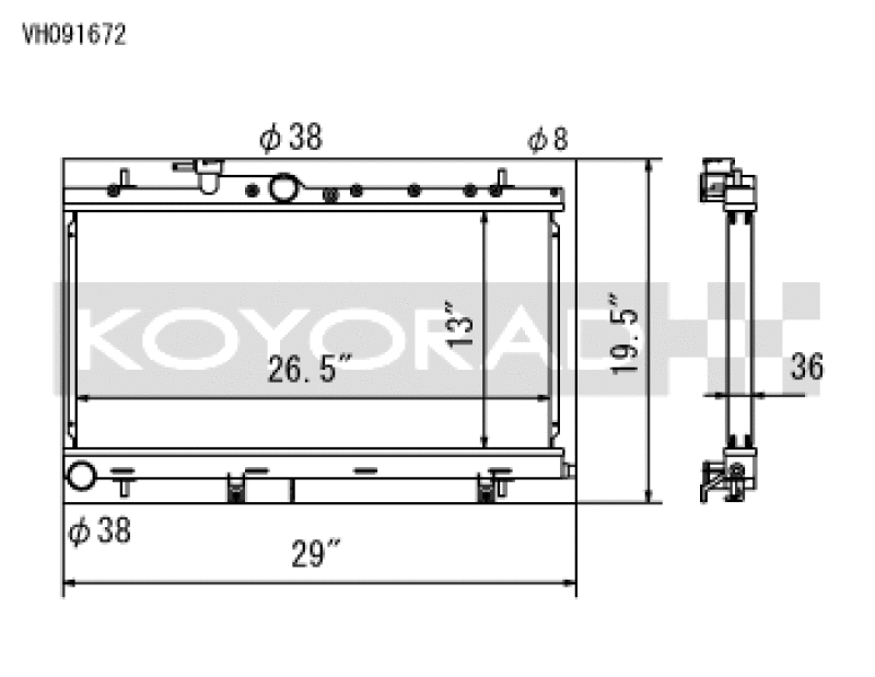 Koyo 2003-2007 Subaru Impreza WRX / STI (Manual Transmission, with Filler Neck) Radiator - part drawing