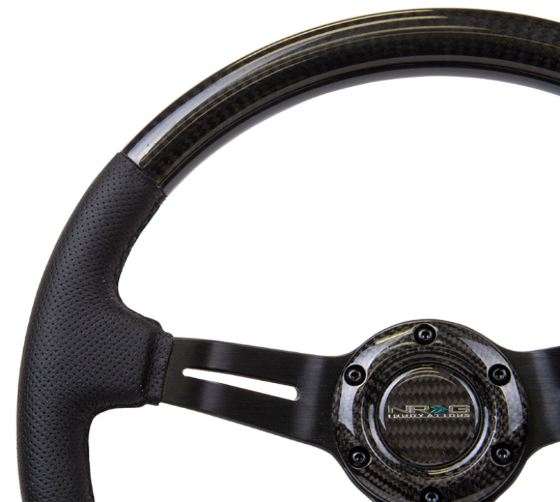 NRG Carbon Fiber Steering Wheel (350mm / 1.5in. Deep) Leather Trim w/ Black Stitch & Slit Cutout Spokes (ST-010CFBS) - photo 3