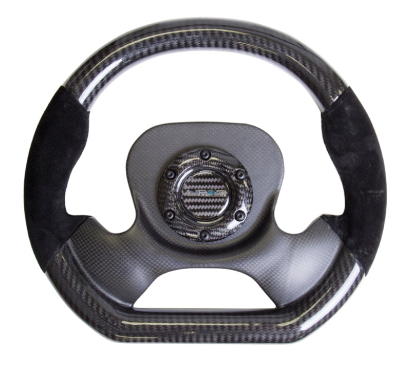 NRG Carbon Fiber Steering Wheel (320mm) CF Center Plate & Two-Tone Carbon w/ Suede Trim Handles (ST-X10CF-S)