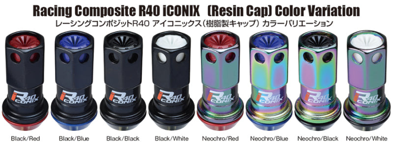 Project Kics 16+4 Locks Neochrome R40 Iconix w/ Plastic Cap (Black) - 12x1.25 (WRIF13NK)