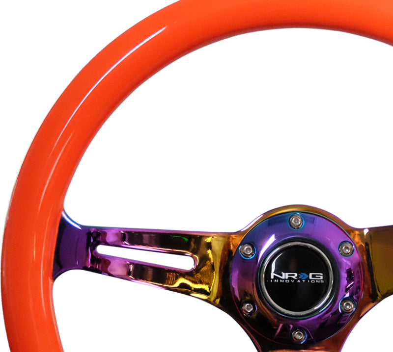 NRG Classic Wood Grain Steering Wheel (350mm) Neon Orange Color w/ Neochrome Spokes (ST-015MC-NOR) - photo 2