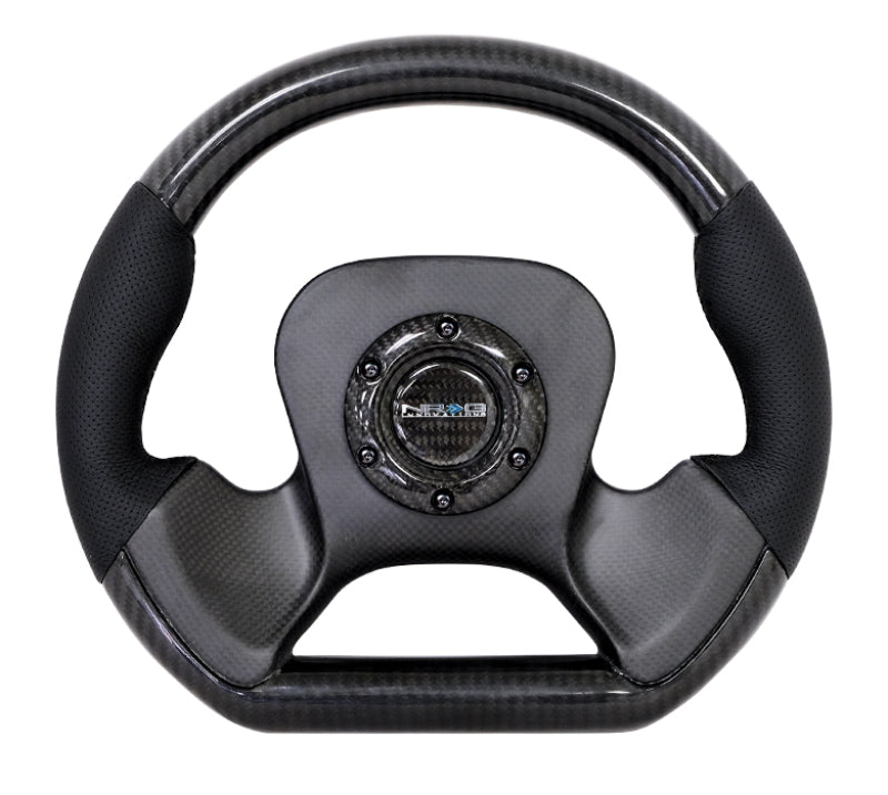NRG Carbon Fiber Steering Wheel (320mm) CF Center Plate & Two-Tone Carbon w/ Leather Trim Handles (ST-X10CF)
