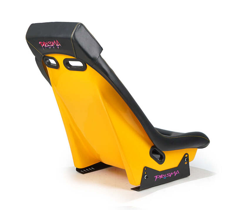 NRG GT Retro Bucket Seat - Black PVC Leather Yellow Stitching Yellow Glitter Fiberglass Back (PRI-100BK-ARCADE) - photo 2