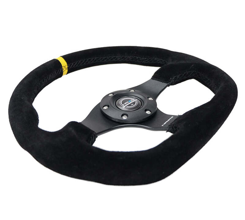 NRG Reinforced Steering Wheel (320mm) Sport Suede Flat Bottom w/ Yellow Center Mark (RST-024MB-S-Y) - photo 3