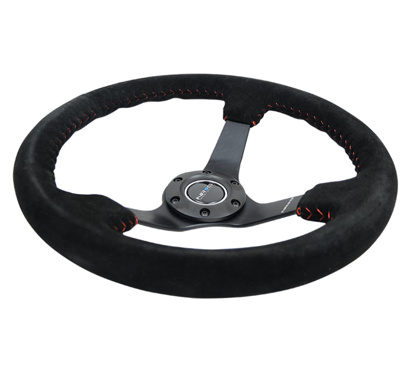 NRG Reinforced Steering Wheel (350mm / 3in. Deep) Black Suede/Red BBall Stitch w/ 5mm Matte Black Spokes (RST-036MB-S-RD) - photo 5