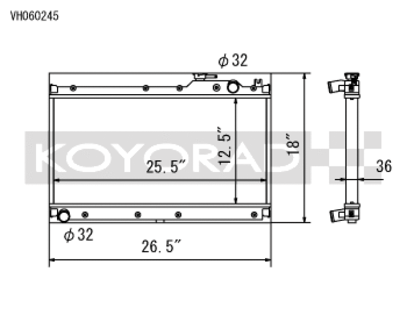 Koyo 1990-1997 Mazda Miata MX-5 1.6L / 1.8L (Manual Transmission) Radiator - part drawing