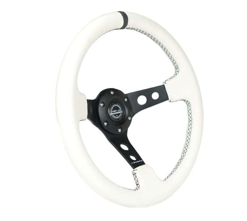NRG Reinforced Steering Wheel (350mm/3in. Deep) White Leather w/ Black Spoke/Round Holes/White Stripes (RST-006BK-WT-B) - photo 6