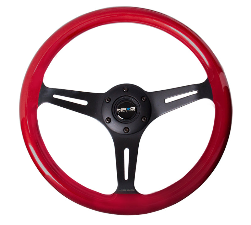 NRG Classic Wood Grain Steering Wheel (350mm) Red Pearl/Flake Paint w/ Black 3-Spoke Center (ST-015BK-RD)