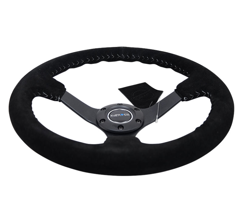 NRG Reinforced Steering Wheel (350mm / 3in. Deep) Black Suede/Silver BBall Stitch w/ 5mm Mt. Black Spokes (RST-036MB-S-SL) - photo 4