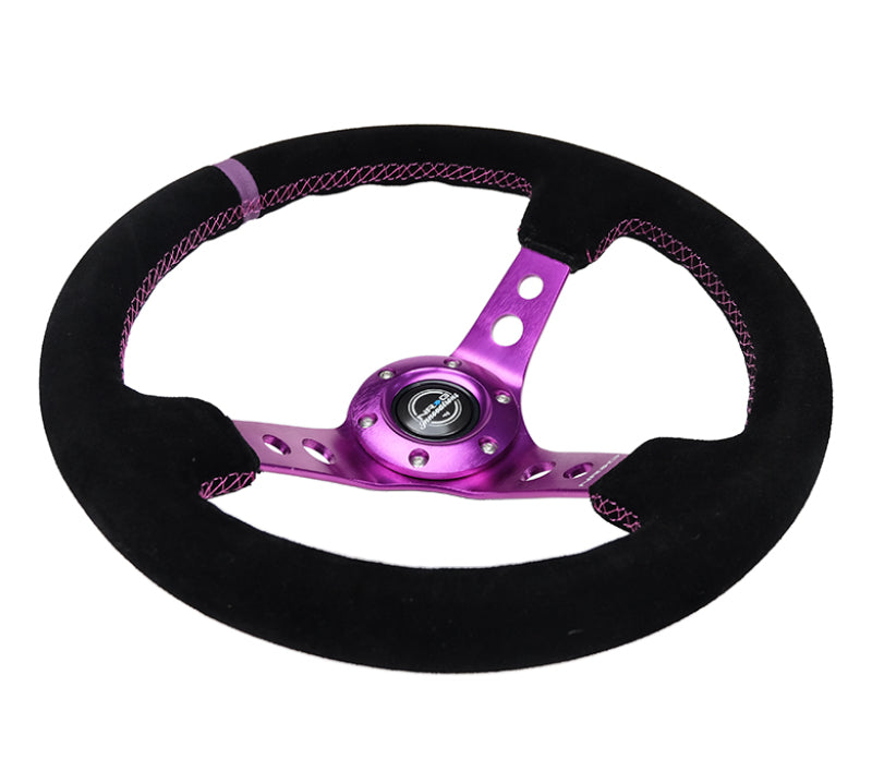 NRG Reinforced Steering Wheel (350mm / 3in. Deep) Black Suede w/ Purple Center & Purple Stitching (RST-006S-PP) - photo 3