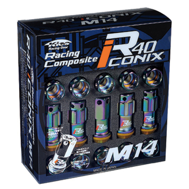 Project Kics 14x1.50 Neochrome R40 Iconix Lug Nuts (Red Cap) - Set of 16+4 Locks (WRIA14NR)
