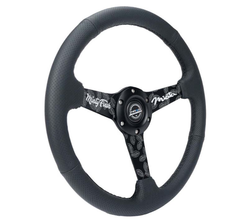 NRG Reinforced Black Perforated Leather Steering Wheel 350mm / 1.5in Deep w/ Goal Digger Black Stitch (RST-037MB-BGD-R) - photo 2