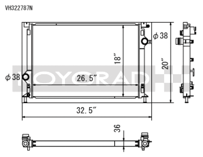 Koyo 2013-2017 Ford Focus ST 2.0L Turbo Radiator - part drawing