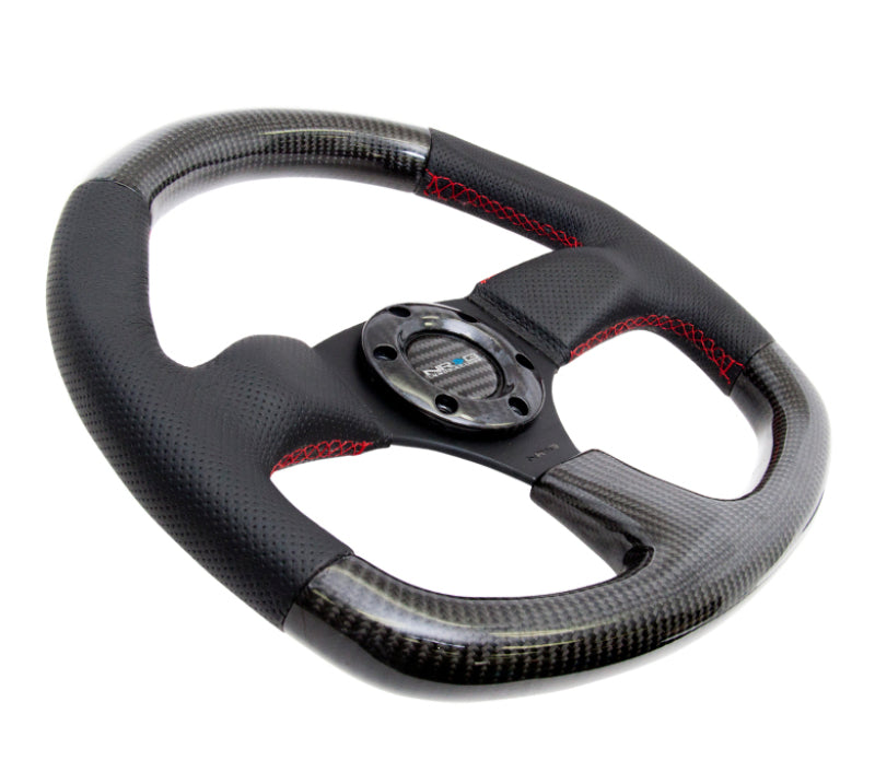 NRG Carbon Fiber Steering Wheel (320mm) Flat Bottom & Leather Trim w/ Red Stitching (ST-009CFRS) - photo 2