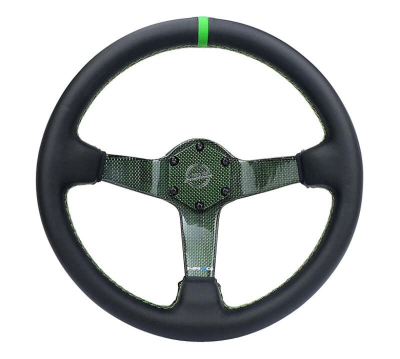 NRG Reinforced Steering Wheel (350mm) Green Carbon Fiber Center - Green Stitching & Center Mark (RST-036CF-GN)