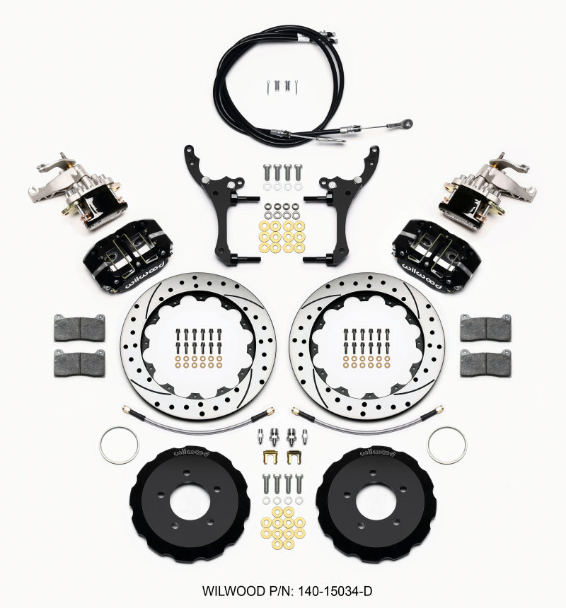 Wilwood 2006-2015 Mazda MX-5 Miata NC Narrow Dynapro Radial4/MC4 Rear Big Brake Kit with Parking Brake (12.88in) - Black / Drilled & Slotted