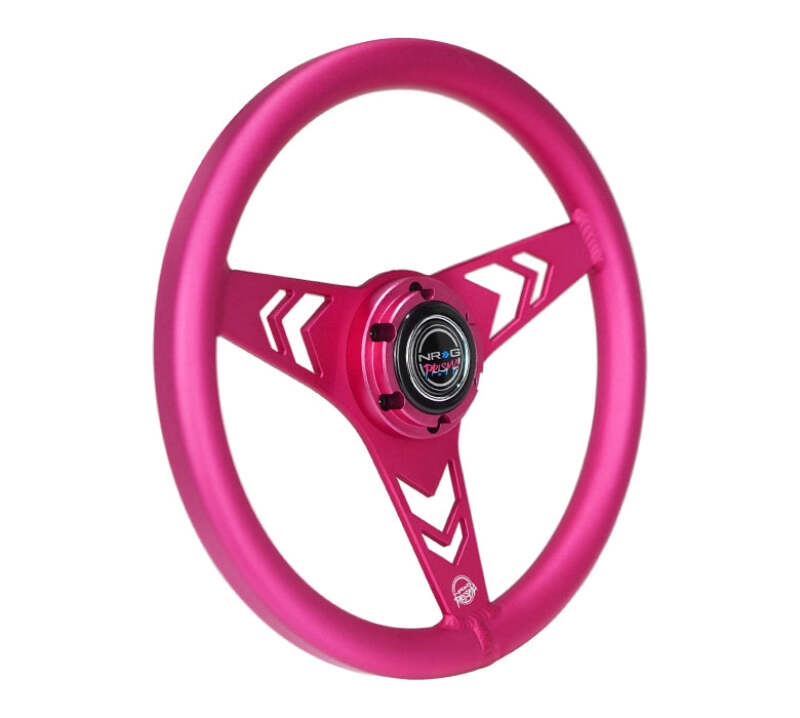 NRG Aluminum Steering Wheel 330mm - Arow Cutout - Ergonomic Grip - Anadized Pink (RST-070-PK) - photo 2