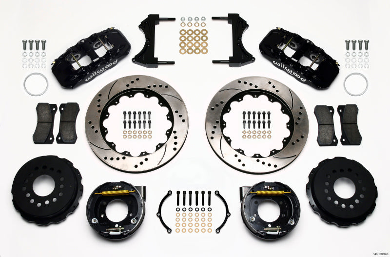 Wilwood 2005-2014 Ford Mustang Aero4 Rear Big Brake Kit with Parking Brake (14in) - Black / Drilled & Slotted