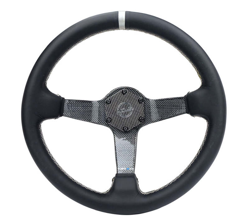 NRG Carbon Fiber Steering Wheel (350mm) Silver Carbon Fiber Center - Silver Stitching & Center Mark (RST-036CF-SL)