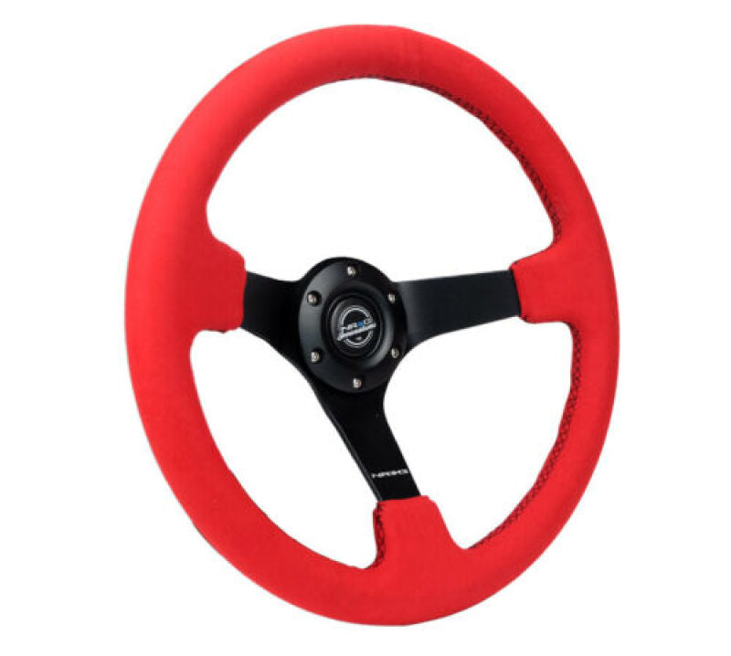 NRG Reinforced Steering Wheel (350mm/3in. Deep) Matte Black Spoke/ Red Alcantara w/ Black Stitching (RST-036MB-REA)