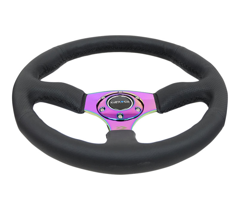 NRG Reinforced Steering Wheel (350mm / 2.5in. Deep) Leather Race Comfort Grip w/ 4mm Neochrome Spokes (RST-023MC-R) - photo 3