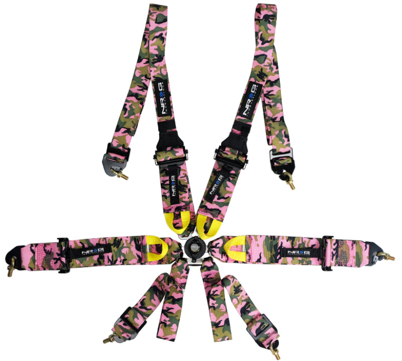 NRG FIA 6-Point 2in. Shoulder Belt for HANS Device/ Rotary Cam Lock Buckle/ 3in. Waist Belt - Pink Camo (SBH-HRS6PCPKCAMO)