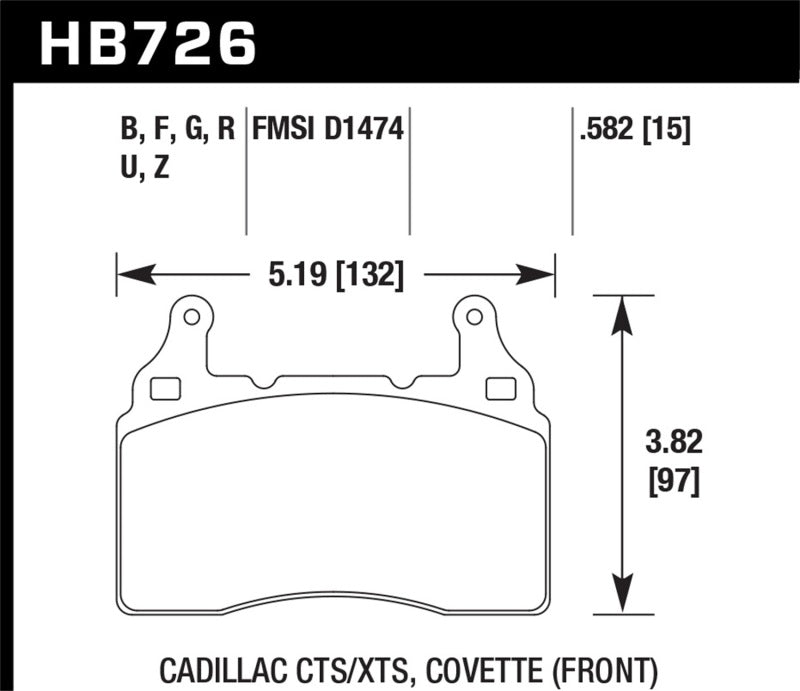 Hawk DTC-70 Front Brake Pads - 2014 Chevrolet Corvette (HB726U.582) (pad drawing)