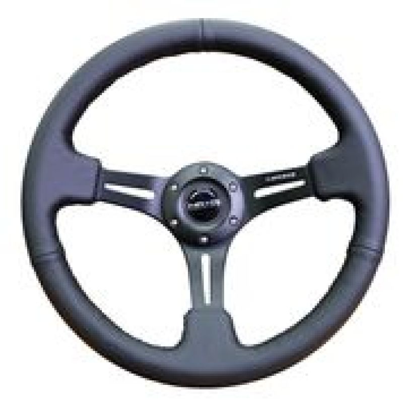 NRG Reinforced Steering Wheel (350mm / 3in. Deep) Black Leather w/ Black Stitching (RST-018R) - photo 2