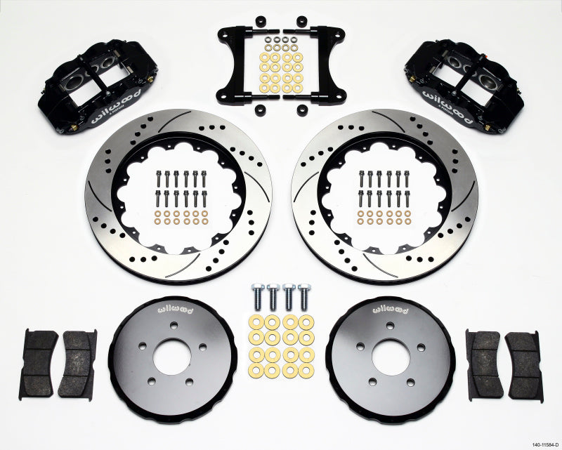Wilwood 2009-2013 Nissan 370Z / Infiniti G37 Forged Narrow Superlite 6R Front Big Brake Kit (14in) - Black / Drilled & Slotted