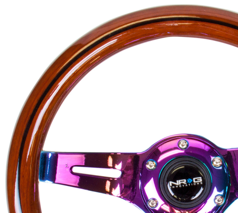 NRG Classic Wood Grain Steering Wheel (310mm) Dark Wood & Black Line Inlay w/ Neochrome 3-Spoke Ctr. (ST-310BRB-MC) - photo 4