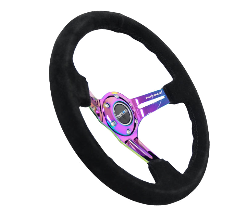 NRG Reinforced Steering Wheel (350mm / 3in. Deep) Black Suede/Black Stitch w/ Neochrome Slits (RST-018S-MCBS) - photo 2