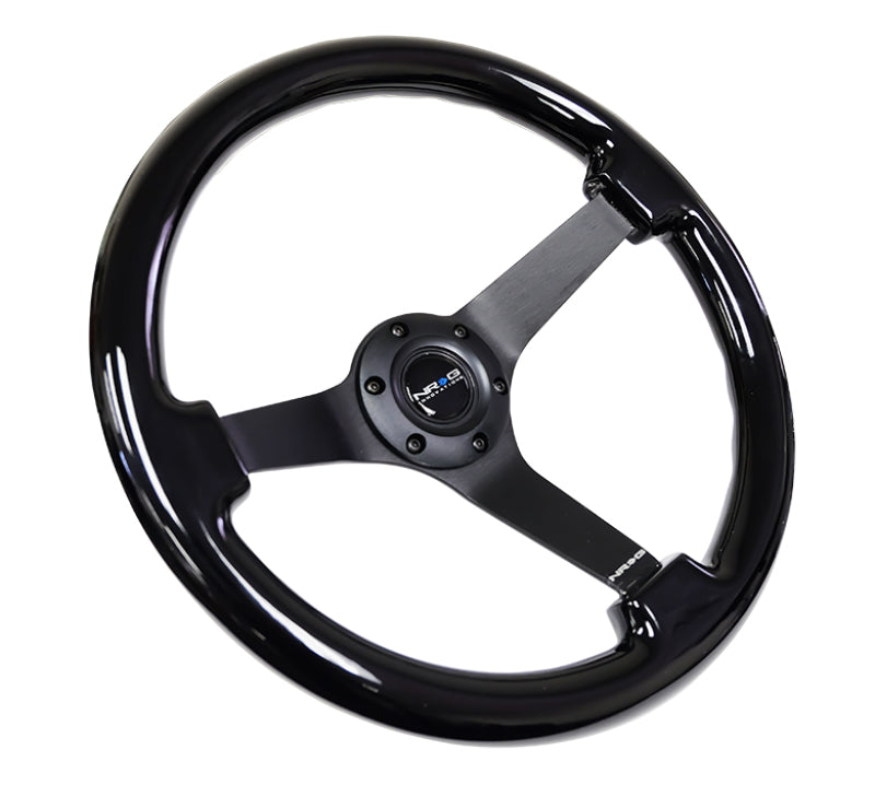 NRG Reinforced Steering Wheel (350mm / 3in. Deep) Black w/ Black Chrome Solid 3-Spoke Center (RST-036BK-BK) - photo 2