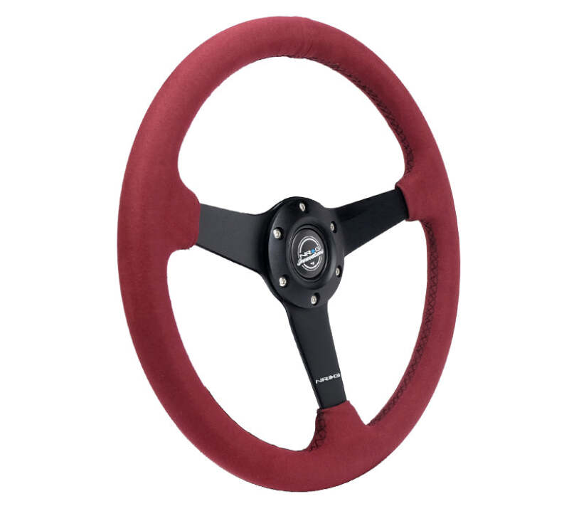 NRG Sport Wheel (350mm) 3 Solid Spokes - 1.5in Deep - Burgundy - Micro Suede - Black Stitching (RST-037MB-BUA) - photo 2