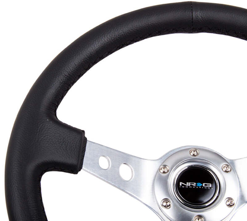 NRG Reinforced Steering Wheel (350mm/3in. Deep) White Leather w/ Black Spoke/Round Holes/White Stripes (RST-006BK-WT-B) - photo 4