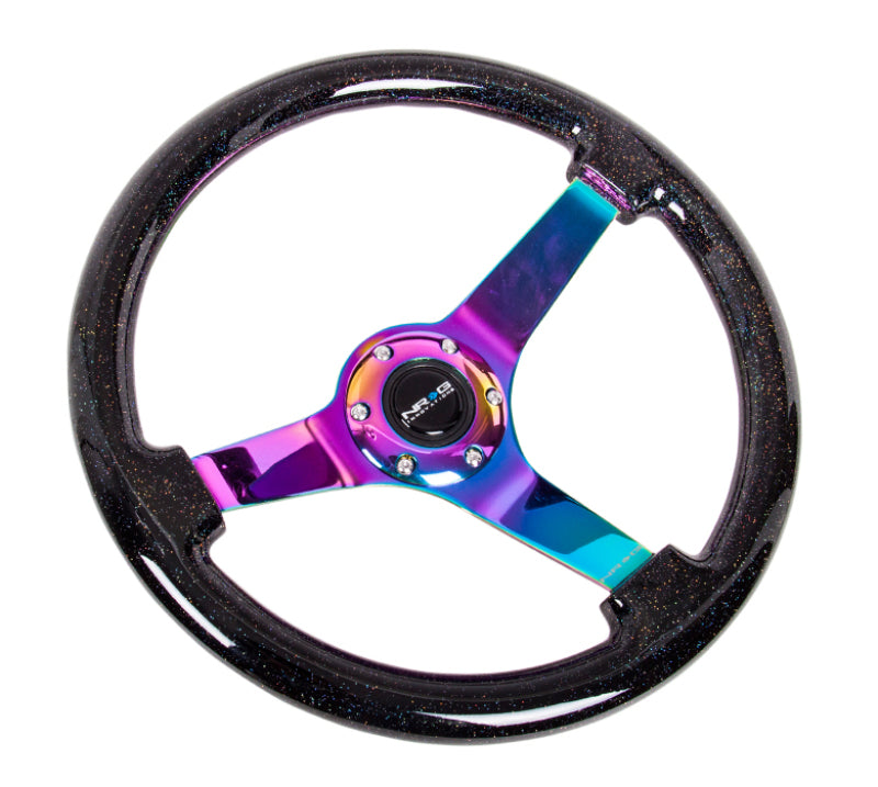 NRG Reinforced Steering Wheel (350mm / 3in. Deep) Classic Black Sparkle w/ 4mm Neochrome 3-Spoke Center (RST-036BSB-MC) - photo 2