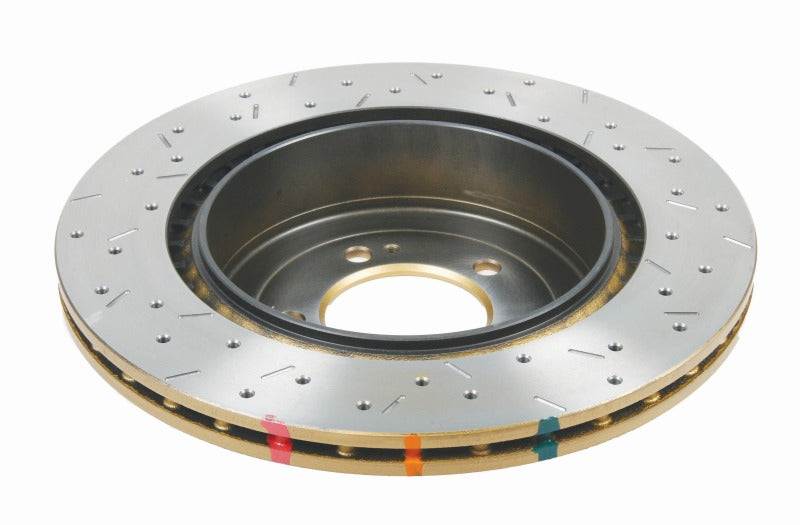 DBA Mitsubishi Lancer Evolution X 4000 Series XS Drilled & Slotted Rear Brake Rotor, Gold Hat (DBA42225XS)