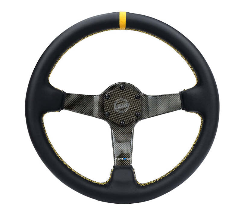 NRG Carbon Fiber Steering Wheel (350mm) Leather Trim w/ Gold Stitching/Center Mark (RST-036CF-GD)