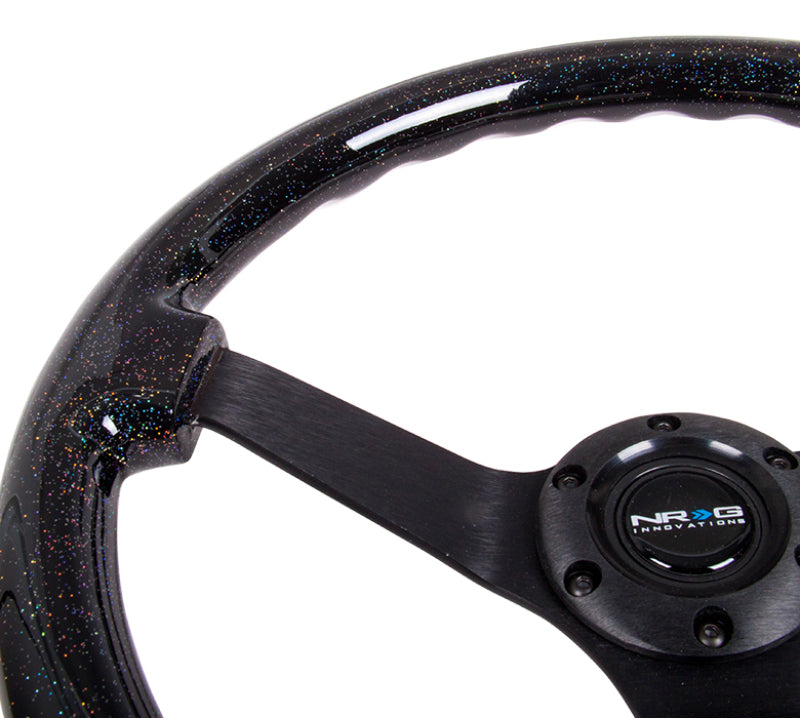 NRG Reinforced Steering Wheel (350mm / 3in Deep) Classic Black Sparkle Wood Grain w/ Black 3-Spoke Center (RST-036BSB-BK) - photo 3